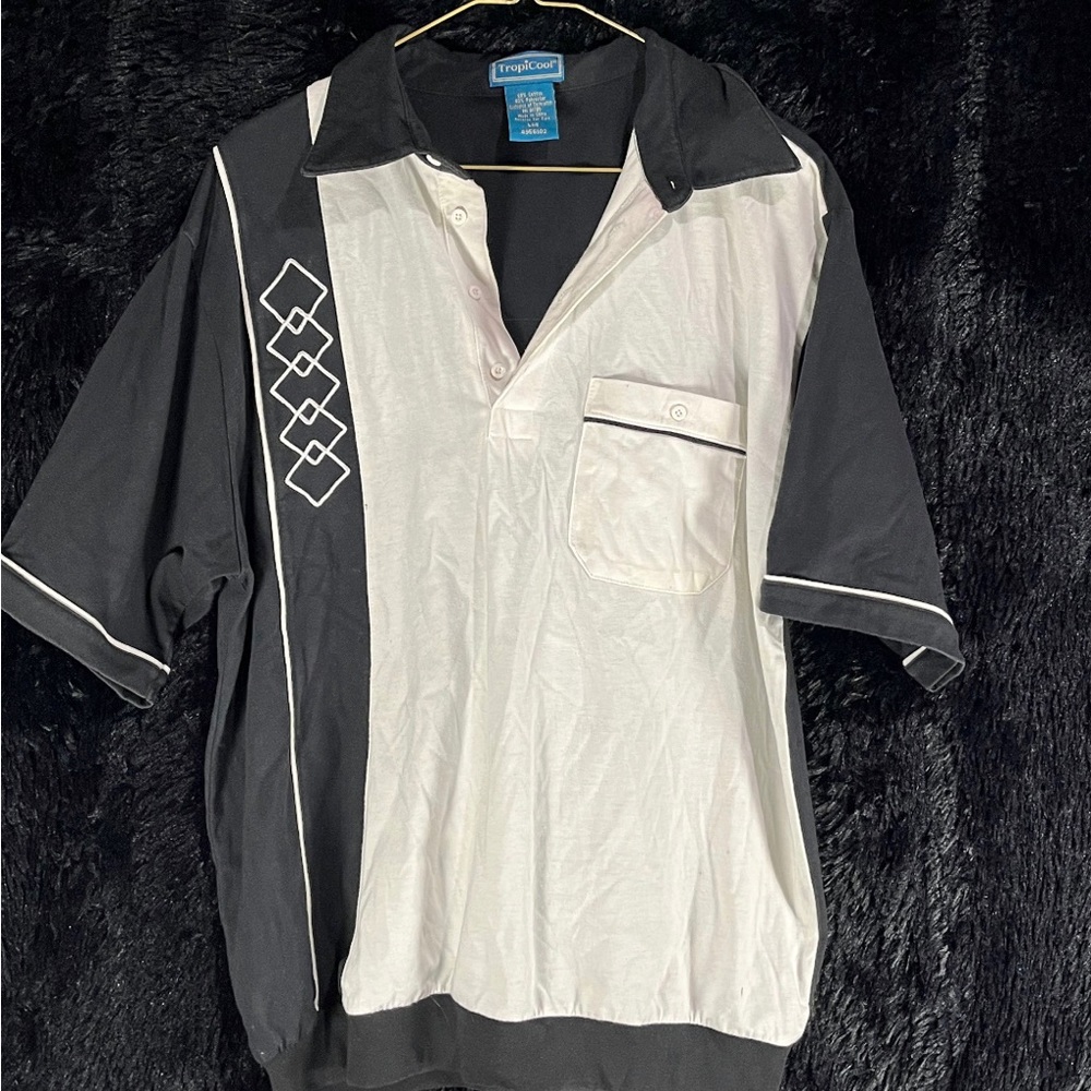 Vintage Men’s Black and White Polo Tropicool Size Large